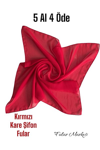Fular Marketi Buy 5 Pay 4 Square Chiffon Scarf, Women's Day, Mother's Day, Republic Day 48x48 Cm
