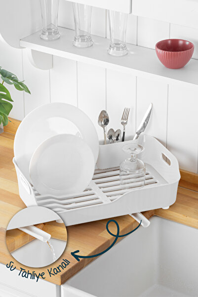 Vienev Lavabo Kenarı Tezgah Üstü Süzgeçli Bulaşıklık Beyaz