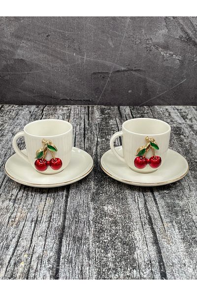 YzHome 6-Person White Porcelain Phenomenon Cherry Coffee Cup Set Presentation Cup