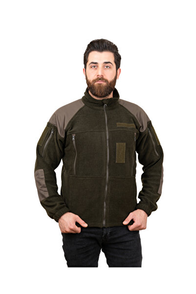 DAHAB Tactical Khaki Fleece Coat Perfect Multi Pockets for Camping