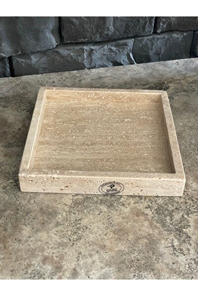 Polen Stone Tavă pătrată din travertin bej - 22x22 Tavă pentru prezentare/pro...