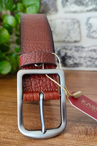 KASVA DERİ حزام من الجلد الأصلي باللون البندق مقاس 4 سم