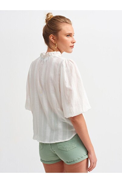 BEŞİR GİYİM Beşir Giyim Kadın Nervür Detaylı Balon Kol Gömlek-ekru-5807