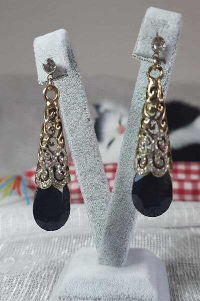 BB wikiki Authentic Natural Stone Black Drop Earrings Ottoman Jewelry