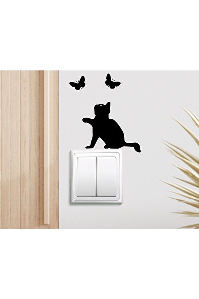 BK ملصق حائط بتصميم قطة وفراشات - 1