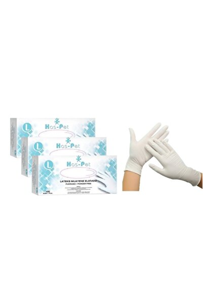 Has-Pet قفازات فحص لاتكس خالية من البودرة (3 × 100 قطعة كبيرة)