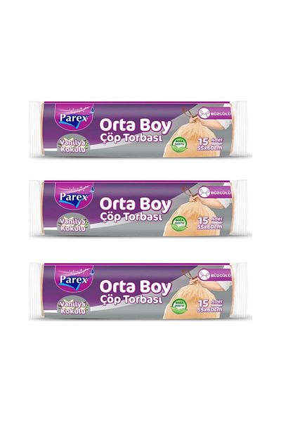 Parex Medium Garbage Bag Vanilla Scented 15 Pieces (55X60Cm) Pack of 3