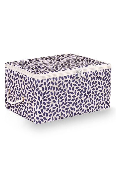REKHOME Small Size Navy Blue Leaf Printed Base Base, Suitcase Organizer Storage Bag / 30x22x18