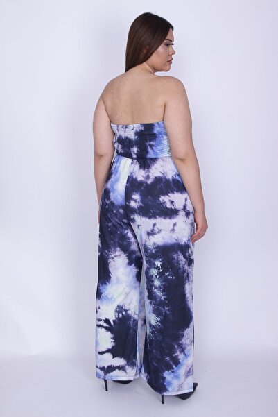 Şans Salopetă Palazzo, cu model batik, cu centură elastică, cu bandă elastică, în partea de sus, de mărime mare, pentru femei 65n26043