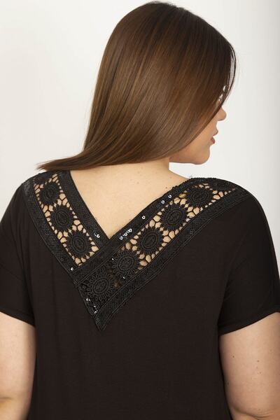 Şans Damen-Bluse aus Viskose in großer Größe mit schwarzer Spitze und Details 65n26415