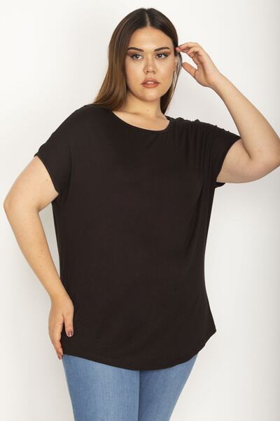 Şans Damen-Bluse aus Viskose in großer Größe mit schwarzer Spitze und Details 65n26415