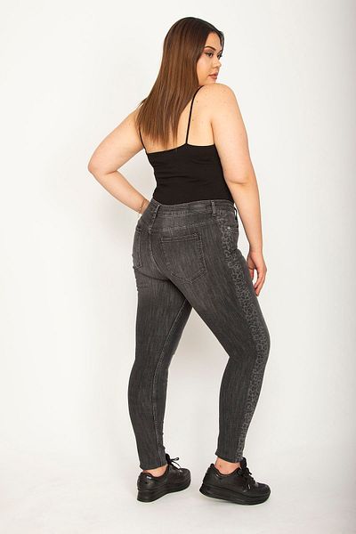 Şans Women's Large Size Anthracite Side Detailed Lycra 5 Pocket Skinny Leg Jeans 65n26400