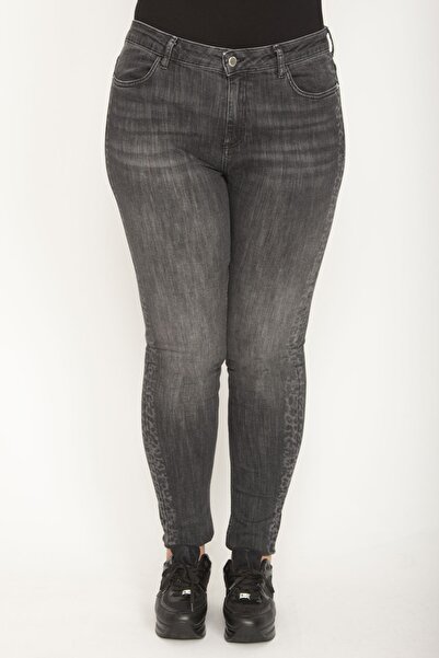Şans Γυναικείο μεγάλο μέγεθος Anthracite Πλαϊνό λεπτομερές Lycra 5 Pocket Skinny Leg Jeans 65n26400