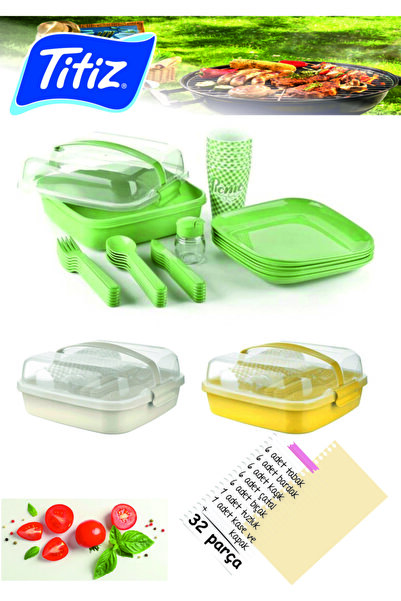 Titiz Plastik Lovely Piknik Seti Yesil Renkli 6 Kişilik 32 Parça Yeşil Renkli