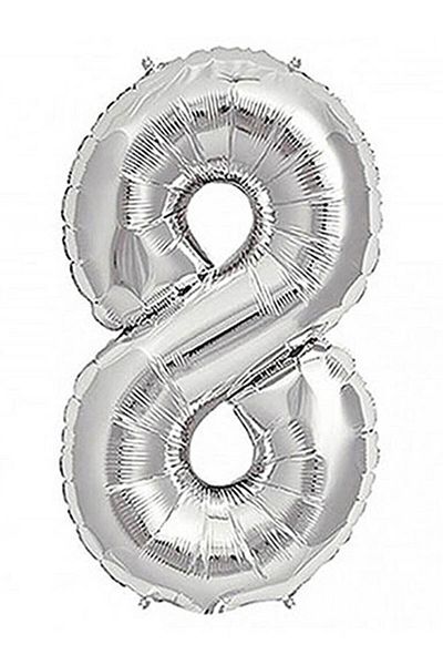 Carnaval Foil Number Balloon ''8'' Number Silver Color 40 Inch 100 Cm