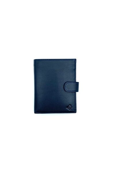 Eminsa Navy Blue Vertical Model Snap Fastener Leather Men's Wallet