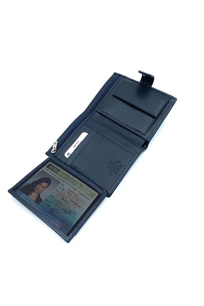 Eminsa Navy Blue Vertical Model Snap Fastener Leather Men's Wallet