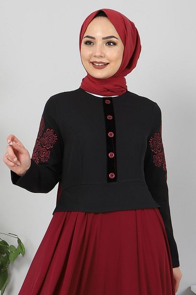Modamihram Rochie de seară de damă din sifon brodat Burgundy