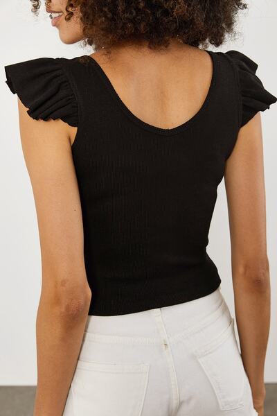 XHAN Γυναικεία μαύρη μπλούζα καμισέλα με φλουριά 1YZK2-11895-02