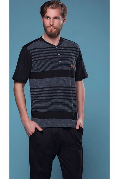 Pelin Pijama Patted Men's Pajamas-3709- Black