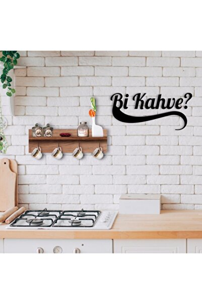 Bk Gift Doğal Ahşap Raflı Dekoratif Fincan Askılığı Ve Bi Kahve Duvar Süsü-3