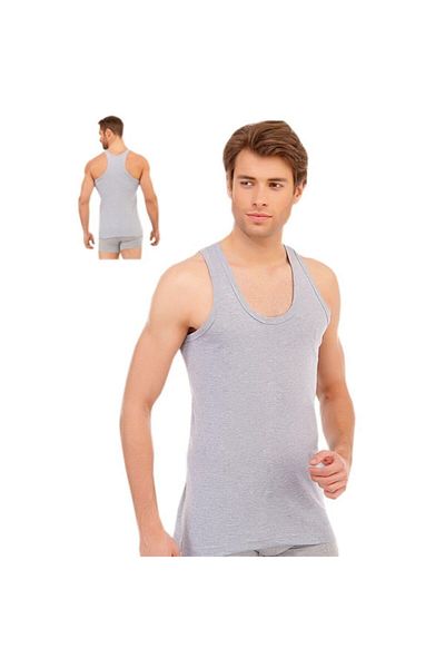 Tutku Men's Gray 12 Pack Cotton Ribbed Undershirt