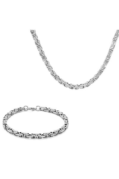 PİGADO 317l Steel Silver Color King Chain Necklace Bracelet Combination