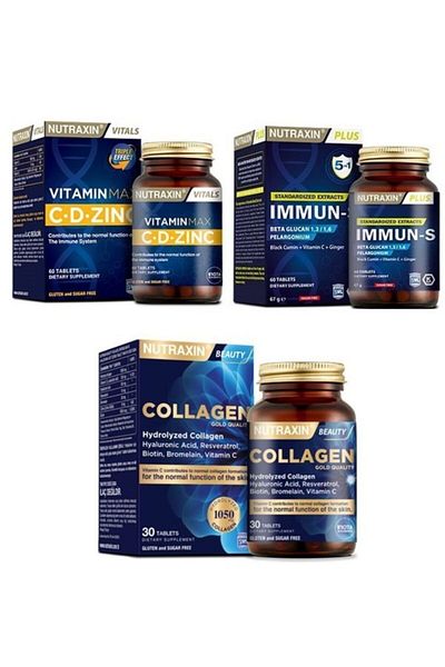Nutraxin 5 in 1 Immuns - 60 Tablets Containing Beta Glucan, Vitamin Max C-D-Zinc Hydrolyzed Collagen