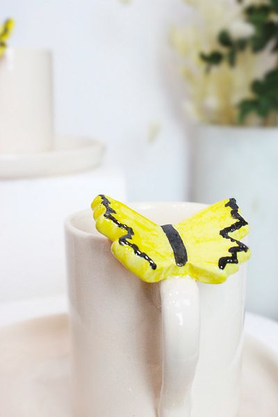 ada mia seramik 2-Piece Butterfly Figured Handmade Ceramic Cup Set 80ml
