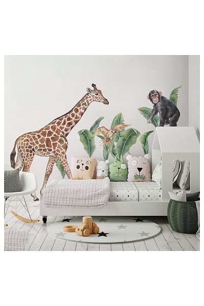 TUGİBU Σετ αυτοκόλλητα τοίχου Giraffe με θέμα τα ζώα