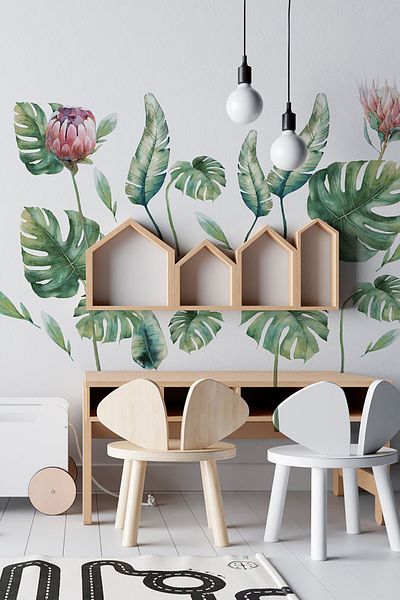 TUGİBU Tropical Leaves Wall Sticker Decoration Set