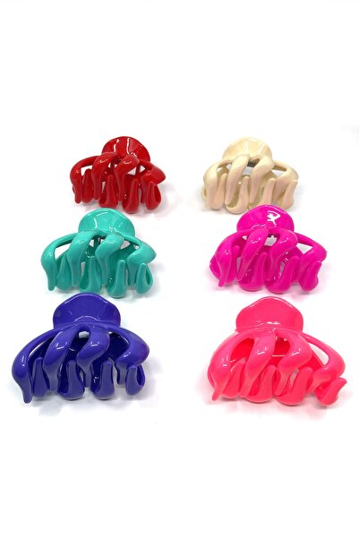 Tahtakaledeyim Large Hair Clip (Latch Clip) Octopus Model Mixed Color 6 Pieces