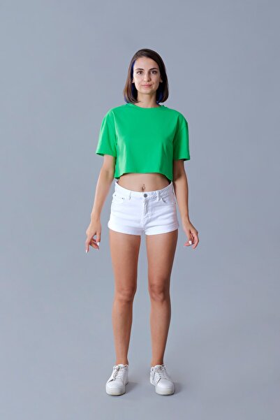 nosewear Kadın Baskılı Yeşil Crop T-shirt