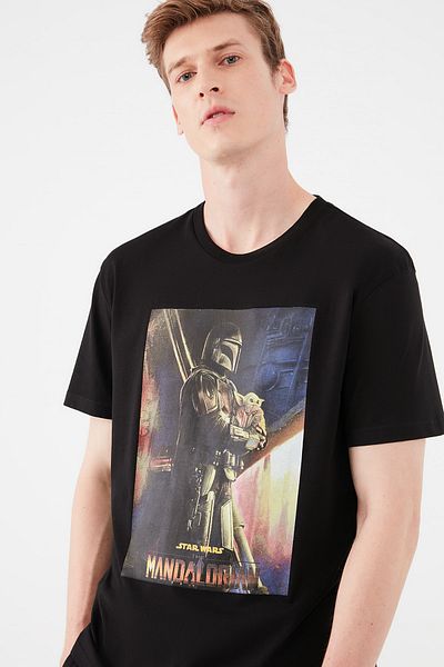 Mavi Men's Mandalorian Star Wars Print Black T-Shirt 067057 -900