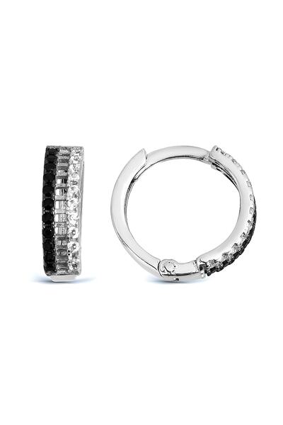 Argentum Concept 925 Ayar Gümüş Siyah Beyaz Taşlı Halka Küpe - K051001
