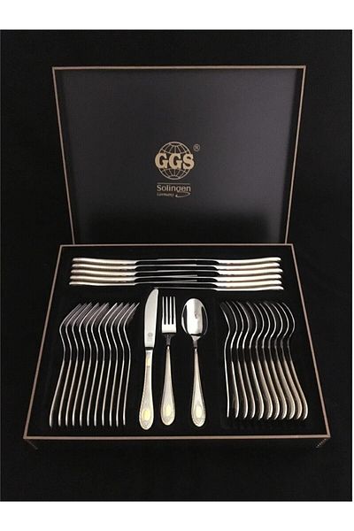 GGS Solingen Germany Nadine Shiny Gold Solingen Boxed Fork Spoon Knife 96 Pieces