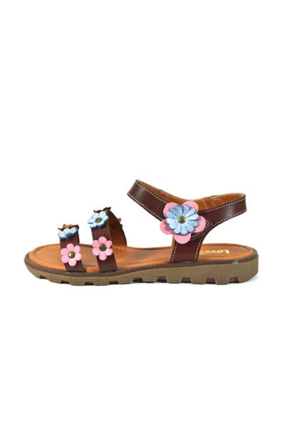 Bayrak Genuine Leather Brown Flower Orthopedic Girls Sandals 31-36