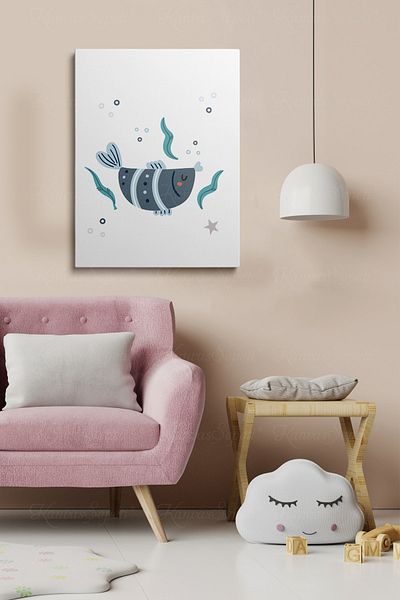 KanvasSepeti Tablou decorativ cu cadru de pânză cu model abstract pentru camerele băieților și fetelor