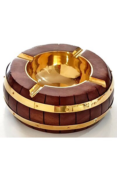Mixperi Special Design Gift Ashtray Made of Mahogany Wood and Yellow Brass Material