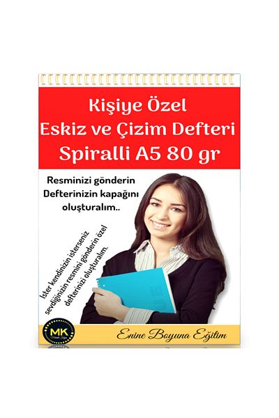 Enine Boyuna Eğitim دفتر رسم ورسم يحتوي على صورةك، 200 ورقة حلزونية، A4-A5، 80 جرام (دفعتان)