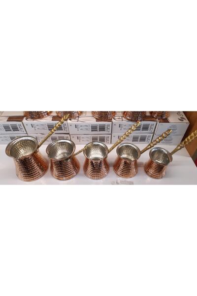 renkli çiçekler Bakır 5 Li Cezve Takımı