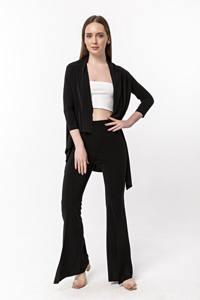 Laranor Cardigan negru asimetric largi pentru femei 19L6550