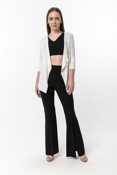 Laranor Women's Ecru Back Flounce Cardigan 19L6561