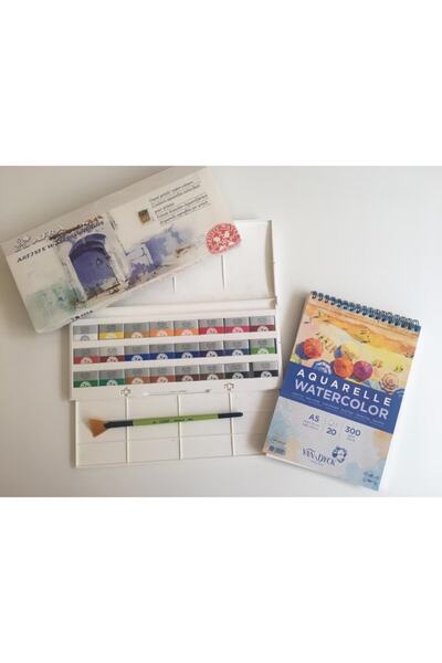 Afra 24'lü Suluboya+300gr A5 Vandyck Suluboya Defteri