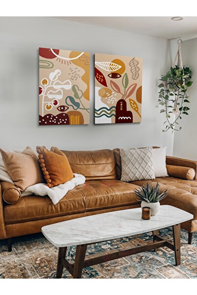 KanvasSepeti 2li Set Boho Bohem Bohe Retro Art Soyut Tablo Dekoratif Kanvas T...