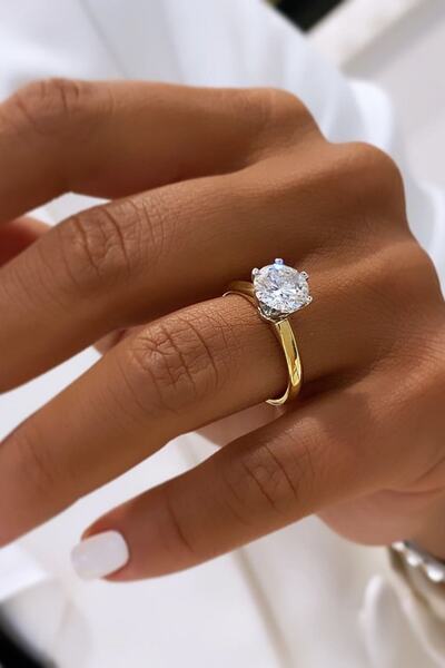 Crystal Diamond Zirconia Işıklı Kutuda 1 Karat Tektaş Yüzük