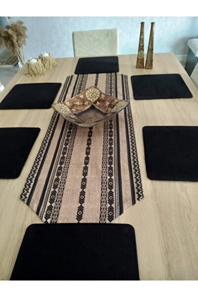 Ayşemce عداء منقوش بوهيمي عرقي و6 أطباق مربعة سوداء