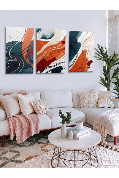 KanvasSepeti 3lü Set Boho Bohem Bohe Retro Art Soyut Tablo Dekoratif Kanvas T...