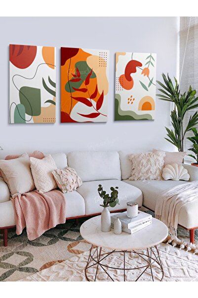 KanvasSepeti 3lü Set Boho Bohem Bohe Retro Art Soyut Tablo Dekoratif Kanvas T...