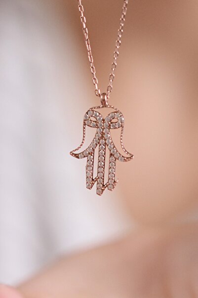 Sahira Jewelry Fatma Ananın Eli Motifli Taşlı 14 K Rose Altın Kaplama Kadın K...